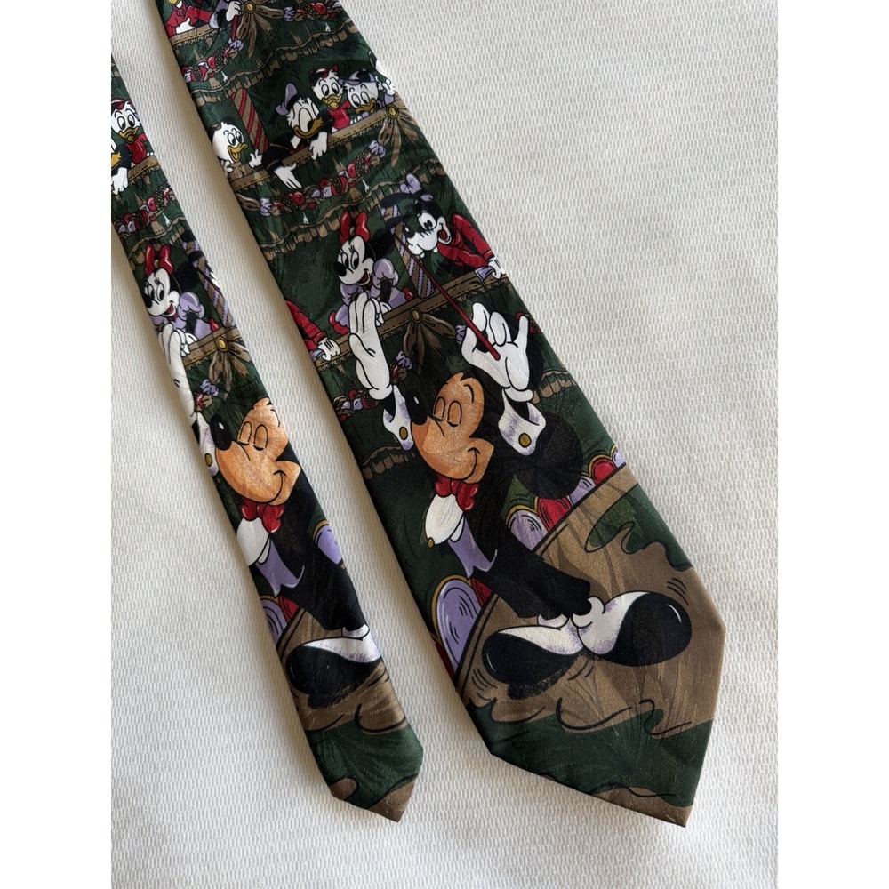 Disney Vintage Mickey Mouse Orchestra Hidden Floral Print Wide 4.25" Tie Necktie